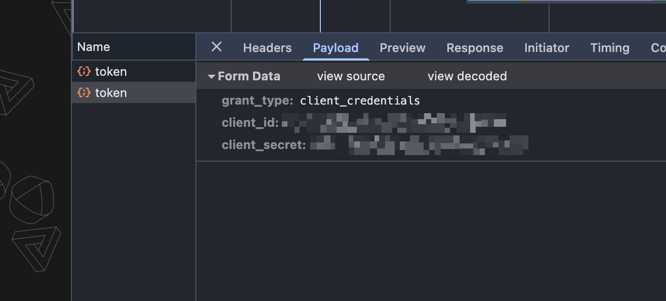 Screenshot of secret exposure via the network tab