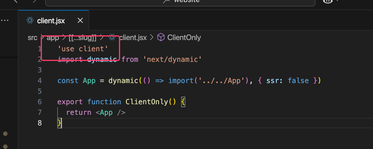 Screenshot of use client directive