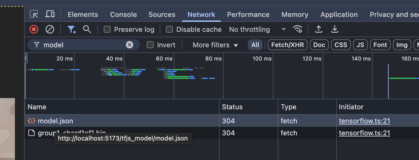 Me loading the model in the browser